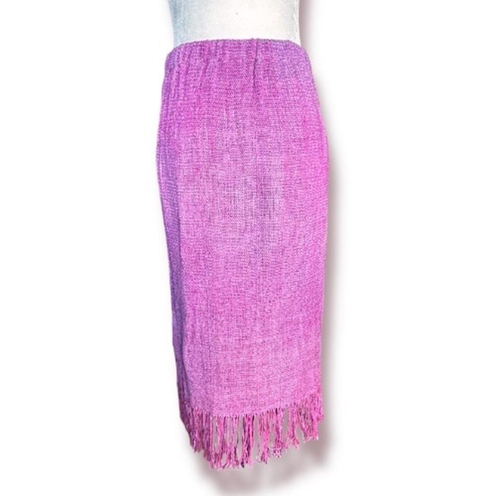 Vintage Pink Purple Tweed Fringe Skirt‎ Boho Statement Preppy Woven Statement